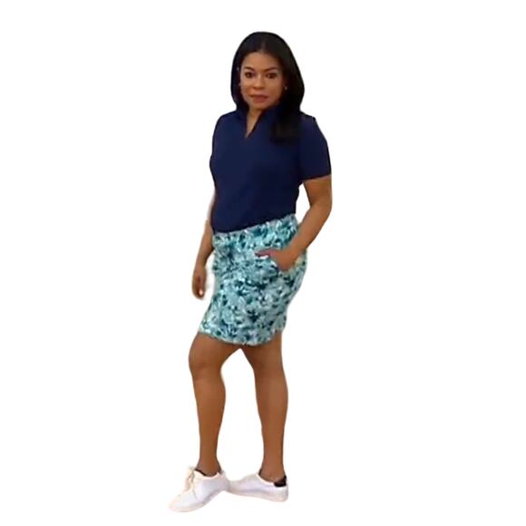 Denim & Co. Active Printed French Terry Skort BLUE NWOT SIZE 1X - Picture 1 of 10